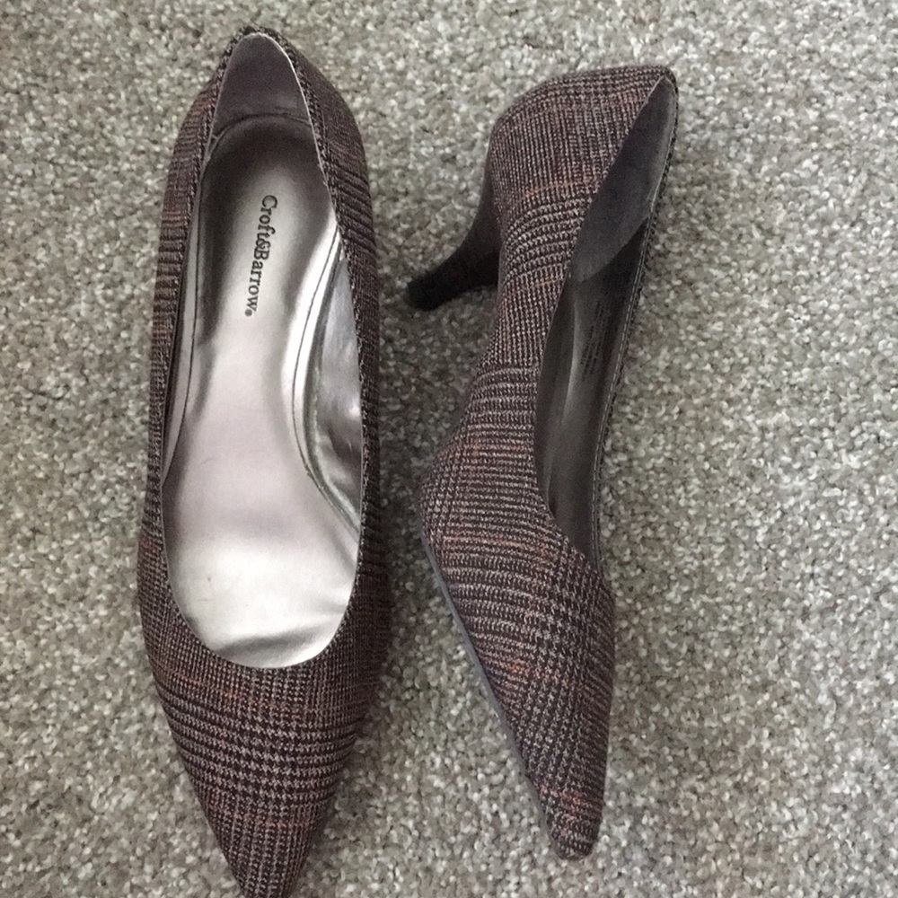 Plaid kitten heels